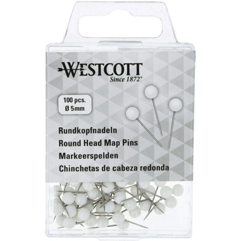 WESTCOTT épingles de marquage assortiment couleurs, taille 5, 16 mm, 100 pièces